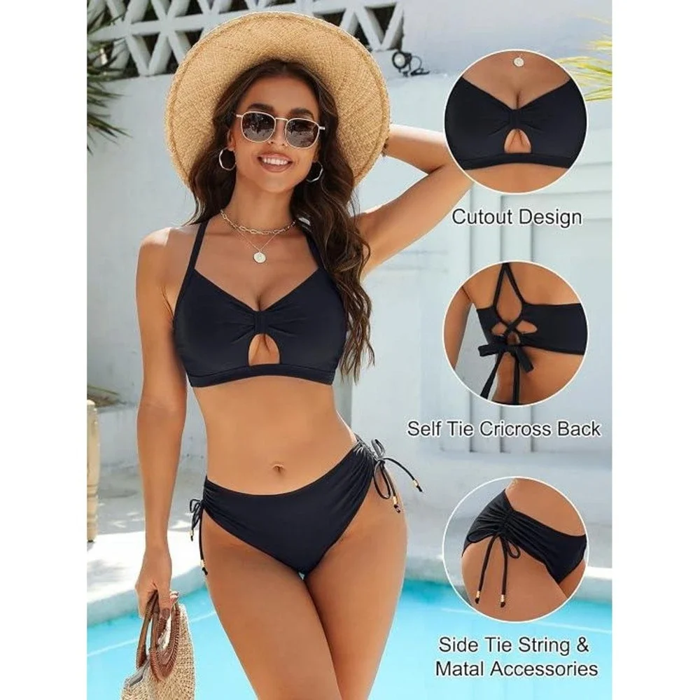 Blooming Jelly Womens Black Curvy Cutout Bikini Set Two Piece Swimsuit XL NEW